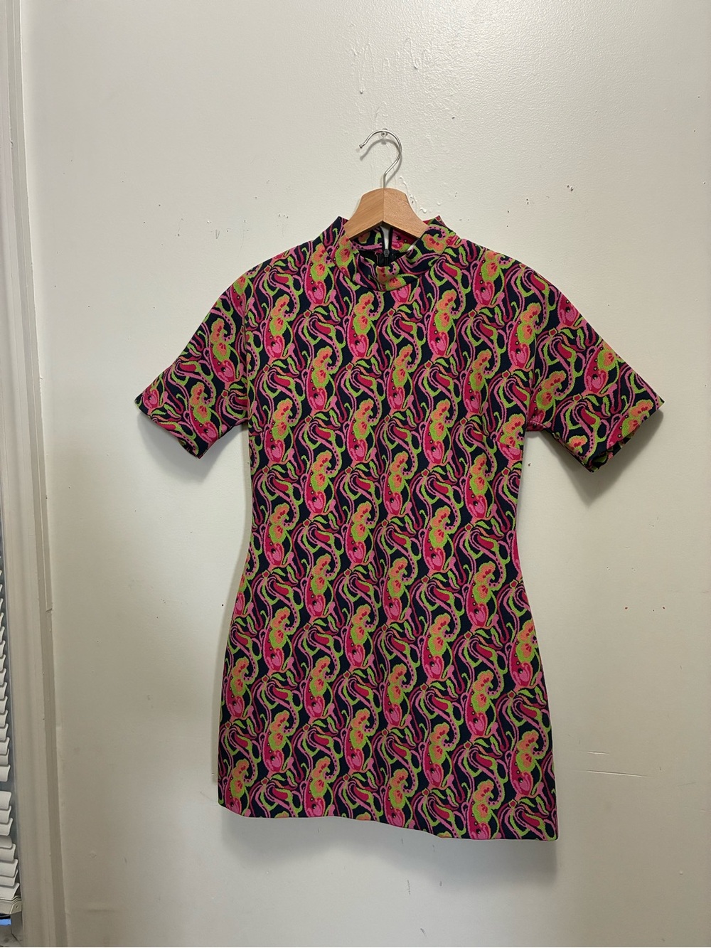 Zara Pink & Lime Green Printed Mini Dress Size M